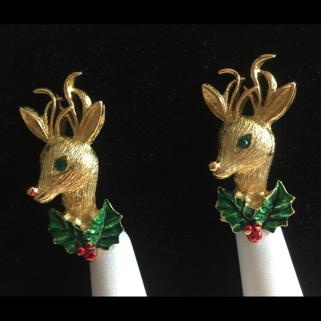 Vintage Christmas Signed Reindeer Brooches
